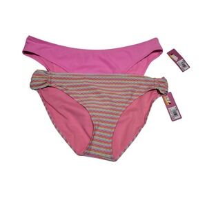 Two Ninety-Nine Bikini Bottoms Striped‎ Ruched Low Rise Swimwear Pink XXL